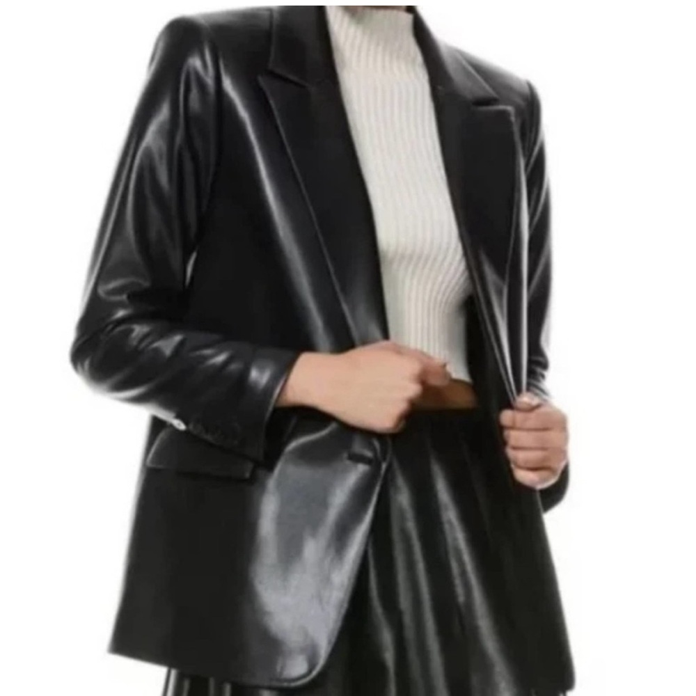 Joie Faux Leather Two Button Black Jacket X-Large